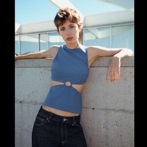 Zara blue cutout top